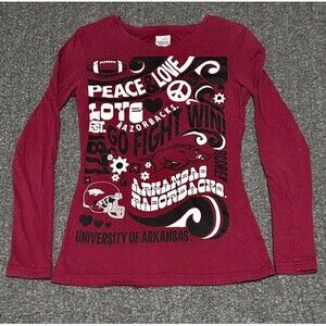 Creative Apparel Women's Arkansas Razorbacks Long Sleeve Tee Football Red (Sz S)